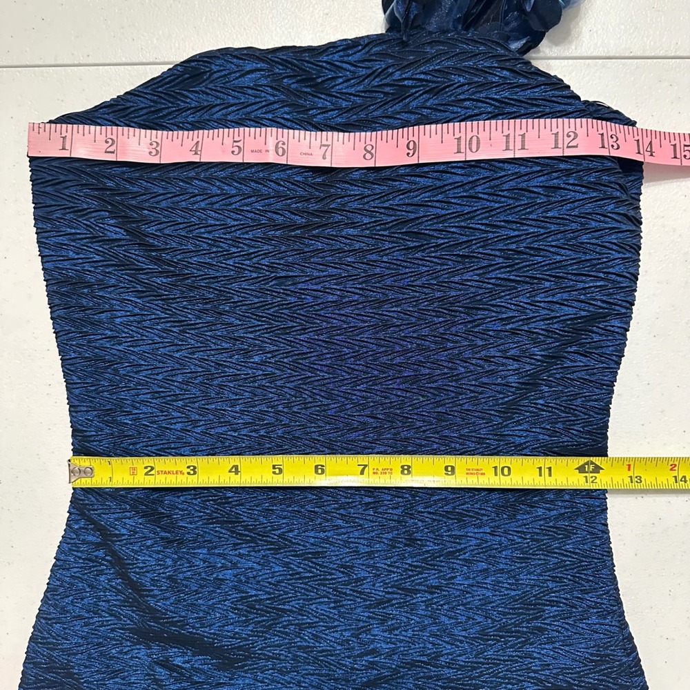 XXI Forever One Shoulder Navy Blue Textured Mini Dress Bodycon Sheath Party Sz S - Picture 6 of 7